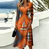 Women's Casual Halloween Print Long Sleeve V-Neck Dress with Pockets for Fall Party