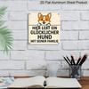 2D Flat, 1pc Vintage German Cocker Spaniel-like Dog Metal Sign - Retro Aluminum Wall Plaque with German Text "Your Dog Must Be Well-Behaved Here" for