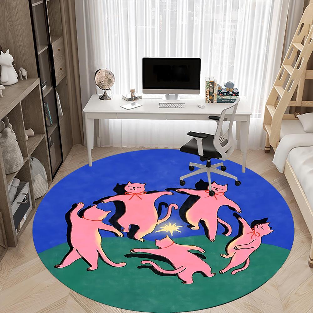 1pc Cat Circle Office Round Area Rug, Indoor Mat Suitable For Office, Under Office Chairs Bedroom Living Room Home Decor, Room Deco