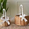 With Lace Decoration Handle Natural Rattan Storage Basket Wedding Girls Flower Basket Wicker Hand Weaving Crafts