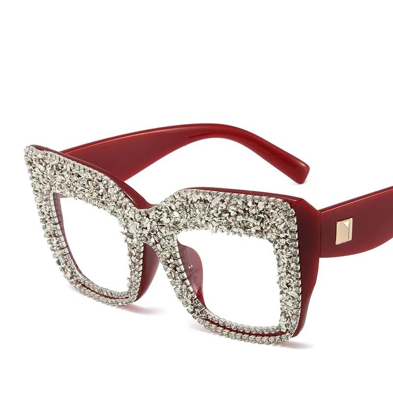 

Luxury Diamond Anti Blue Light Square Glasses Women Vintage Myopia Prescription Optical Brand Designer Oversized Eyewear Frame