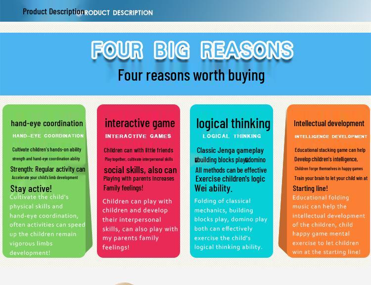 54-Piece Educational Jenga-Style Blocks for Children and Adults – Ideal for Competitive Building and Skill Development