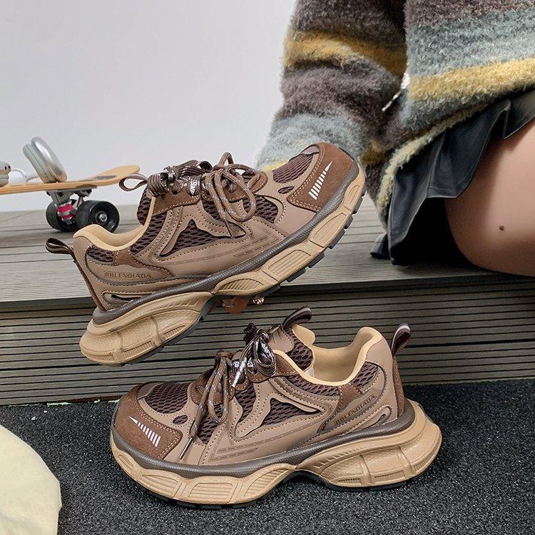 Autumn little monster new 2025 khaki caramel casual niche retro foreign style sports dad casual shoes women