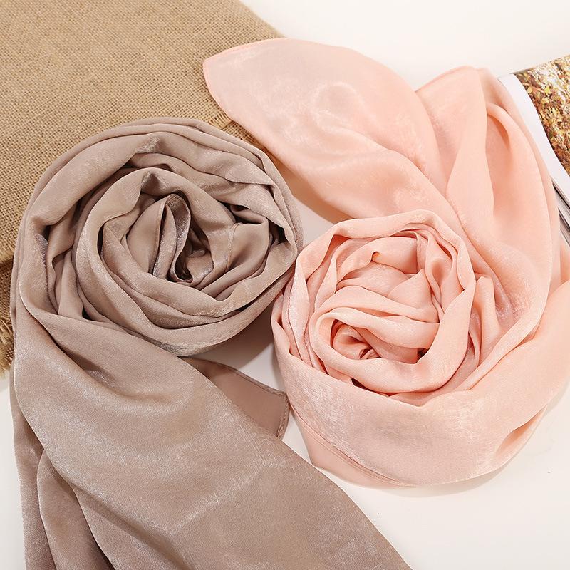 Premium Shiny Hijab Silk Scarfs Woman Muslim Hijab Head Scarf Headwraps Fashion Bufandas Silk Scarves Shawl Headband