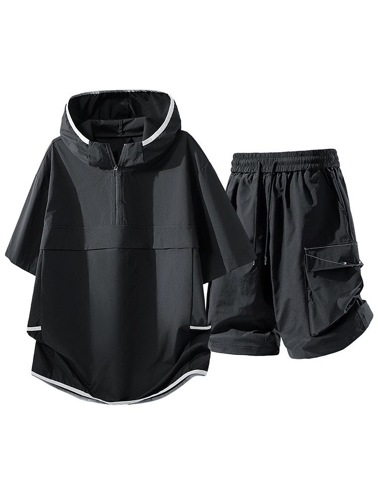 Men's Casual Hooded Half-Zip Short Sleeve T-Shirt & Shorts Set - Summer 2026 Trend