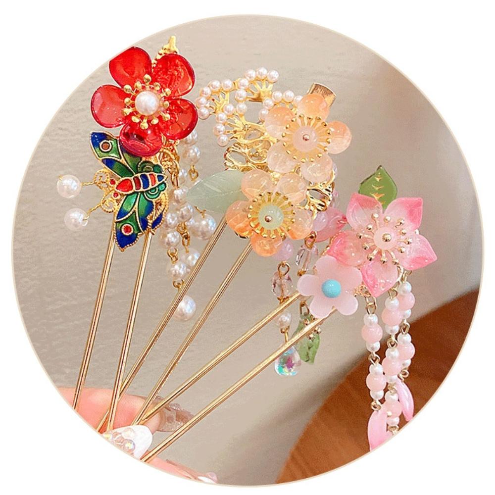 Ancient Style Peach Blossom Hairpin Vintage Chinese Headwear Pendant Hair Stick  Gift
