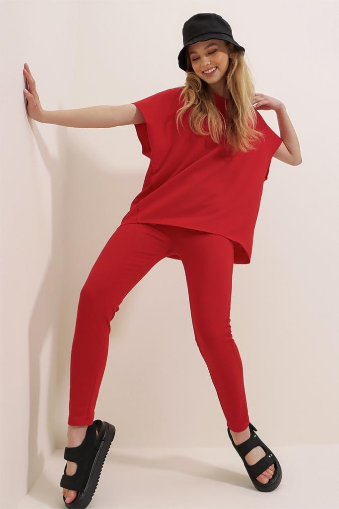 Set Trening de Damă Modă Sezon Nou Roșu Gât Rotund Croială Confortabilă