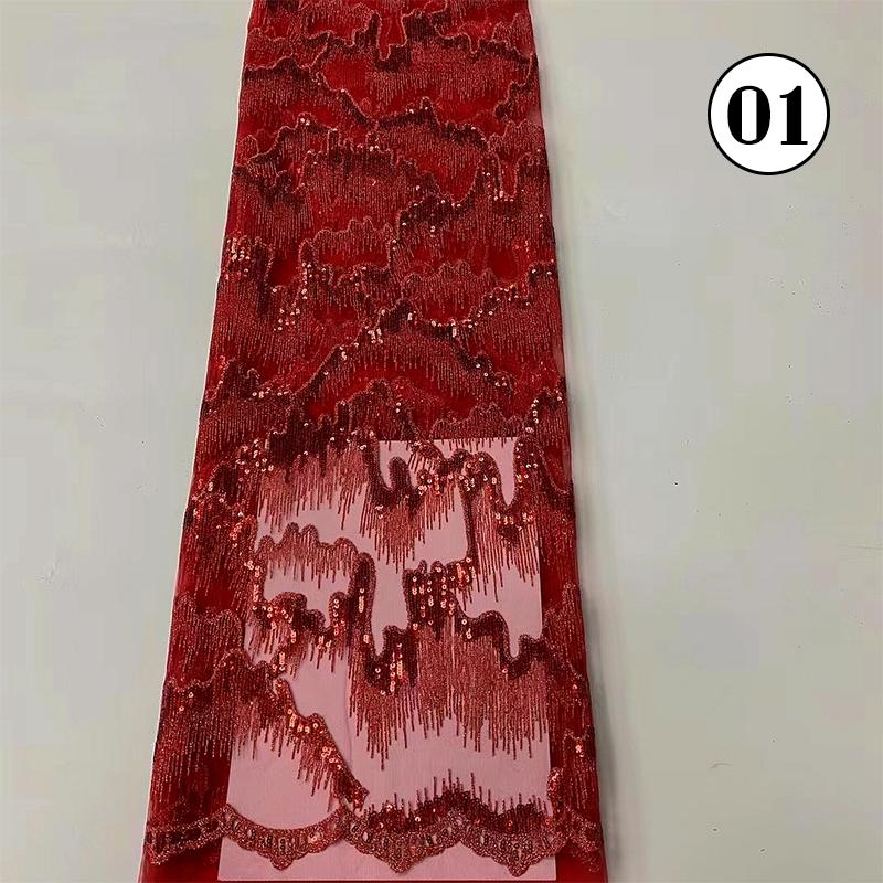 1 Yard Luxury Sequin African Lace Fabric High Quality French Nigerian Sequins Embroidery Beads Tulle Mesh Fabric Wedding Dress