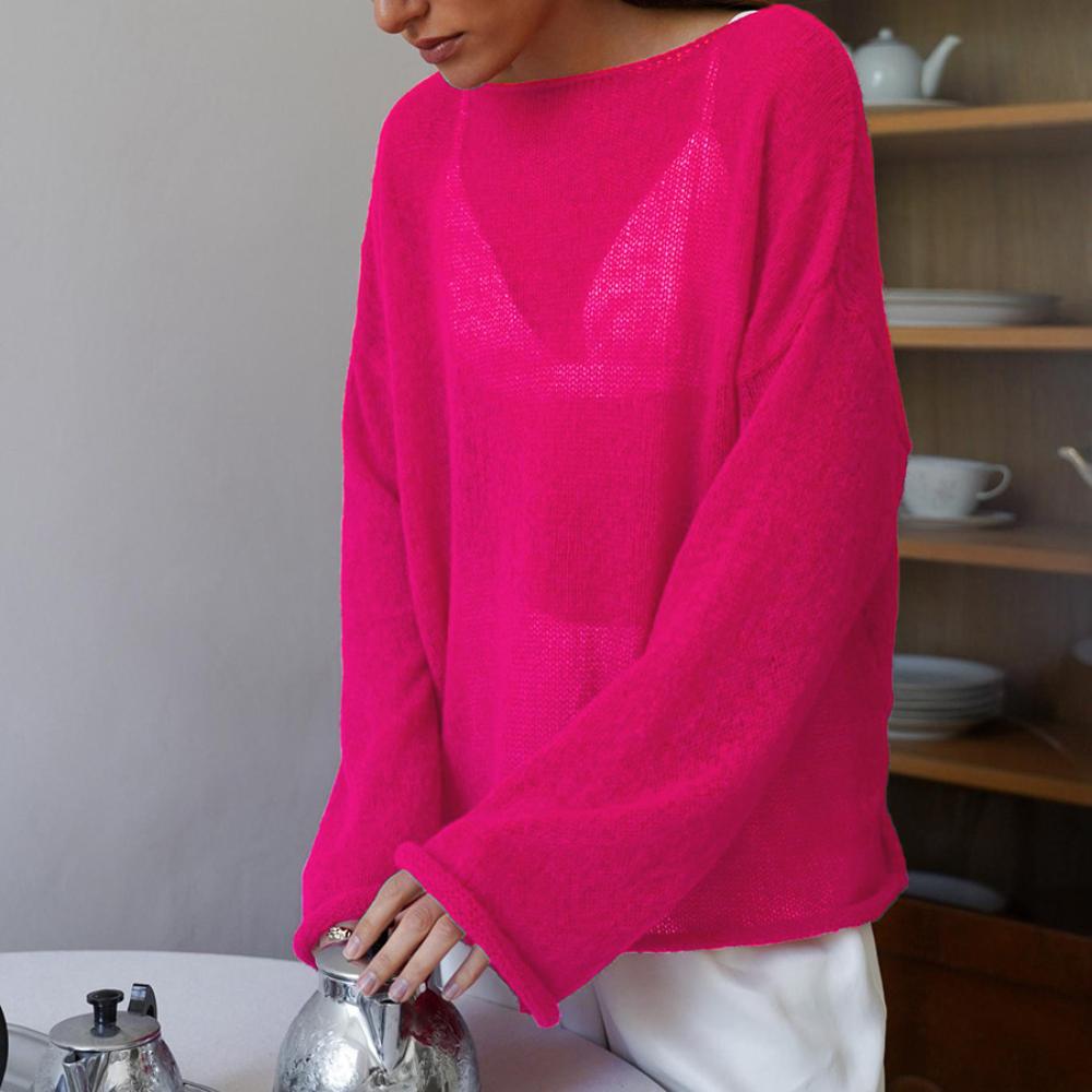 

Ажурная трикотажная рубашка весна/лето женская перспектива тонкая большая круглая горловина рукав труба трикотажная футболка L