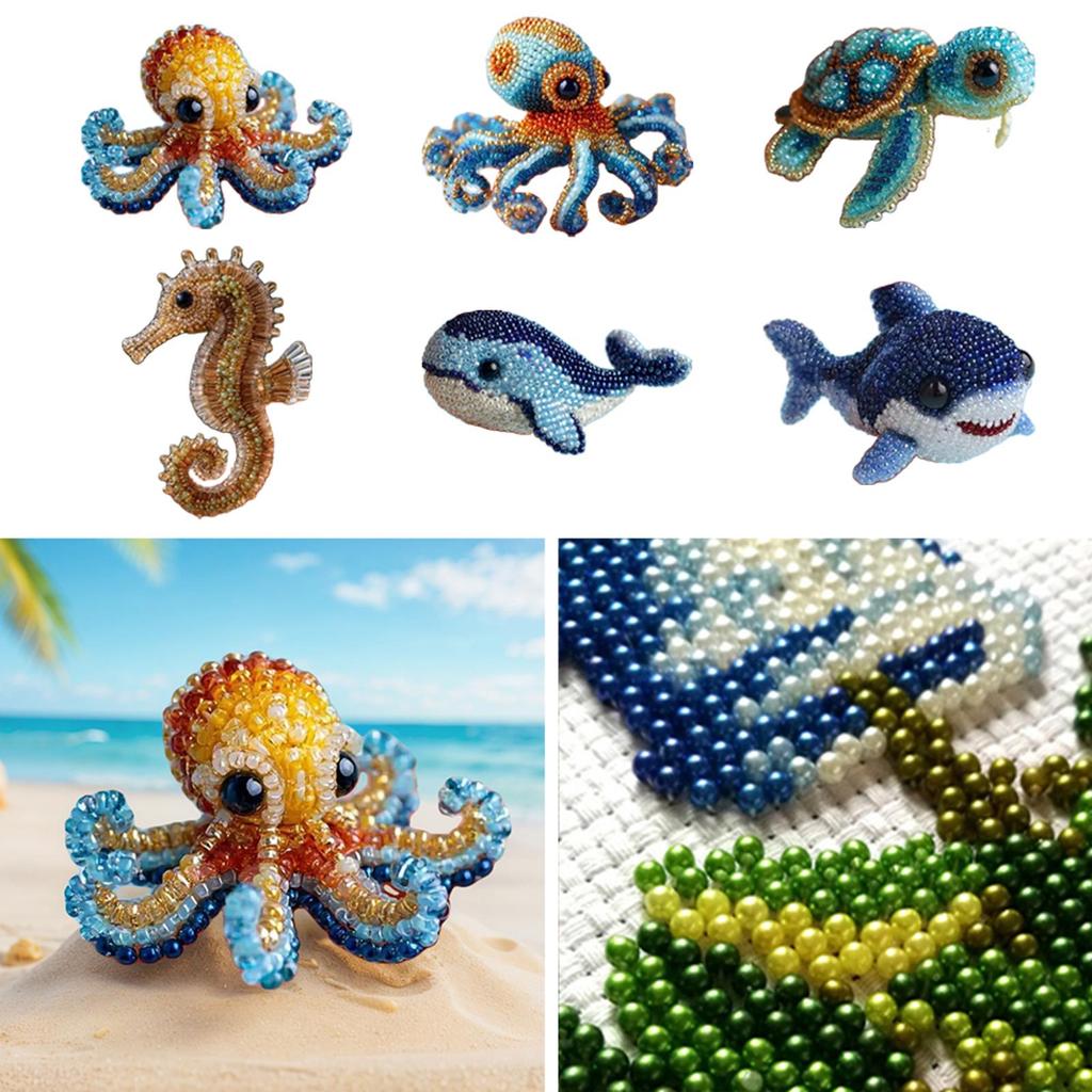 Creative Beaded Embroidery Kit Multi-Purpose Ocean-Themed Bead Embroider Suit Wear Resist Relaxing Beadwork Kit for Craft Lovers