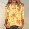 Women’s Casual Three Quarter Sleeve Floral Print Crew Neck Blouse Relaxed Fit Lightweight Top for Everyday Wear