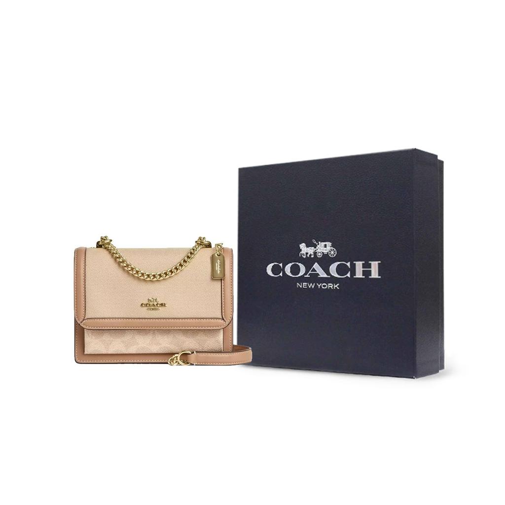 Coach Klare 18 Gold Horse And Carriage Logo Chain Coated Canvas Shoulder Bag Small Women shoulder bag Beige CAK08-IMLG6