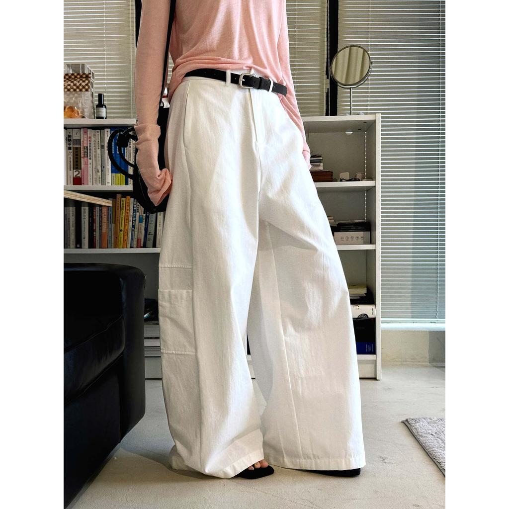 Johnature Summer Korean Simple Large Pocket Loose Long Pants For Women Fashionable Casual Pants