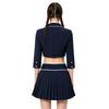 Women Halloween Cosplay Outfit Lapel Collar 3/4 Sleeve Cropped Blazer Jacket and Side Zip Skirt Set for Themed Party Stage