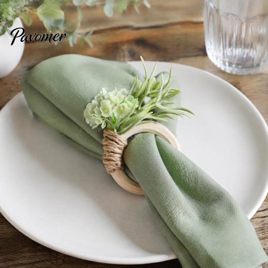 Decorative Napkin Holders for Weddings Artificial Rosemary Ring, Farmhouse Wooden Ring Holder, Rustic Faux Flower Wedding Bridal Shower Dining