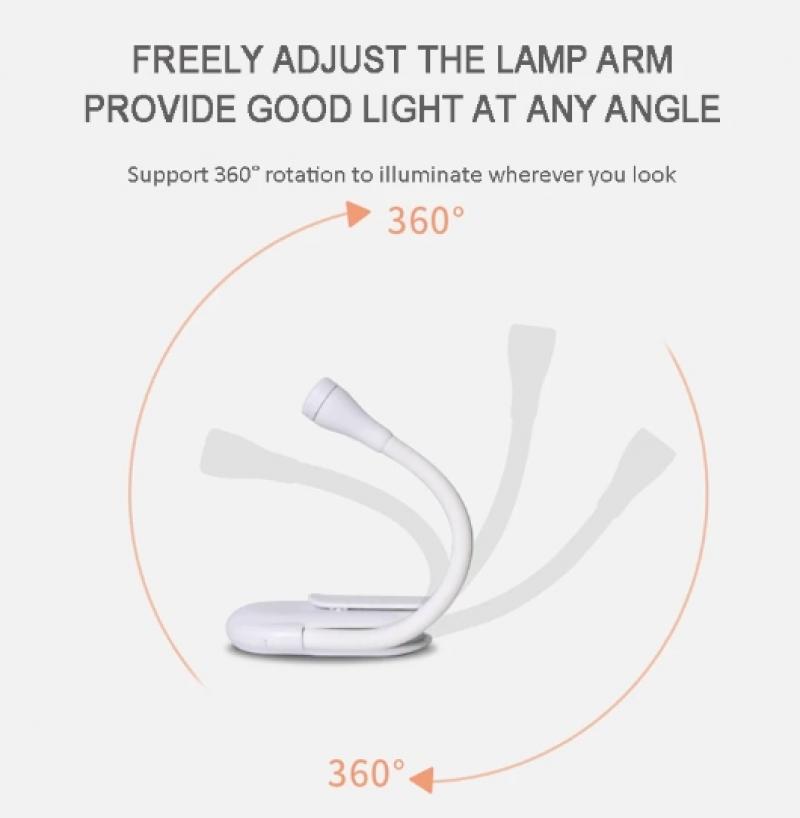 Lumini portabile cu LED-uri pentru cărți, reîncărcabile prin USB, cu protecție pentru ochi, lumină de noapte, cu clipsare la 360 de grade, pentru iluminarea de citire a dormitorului