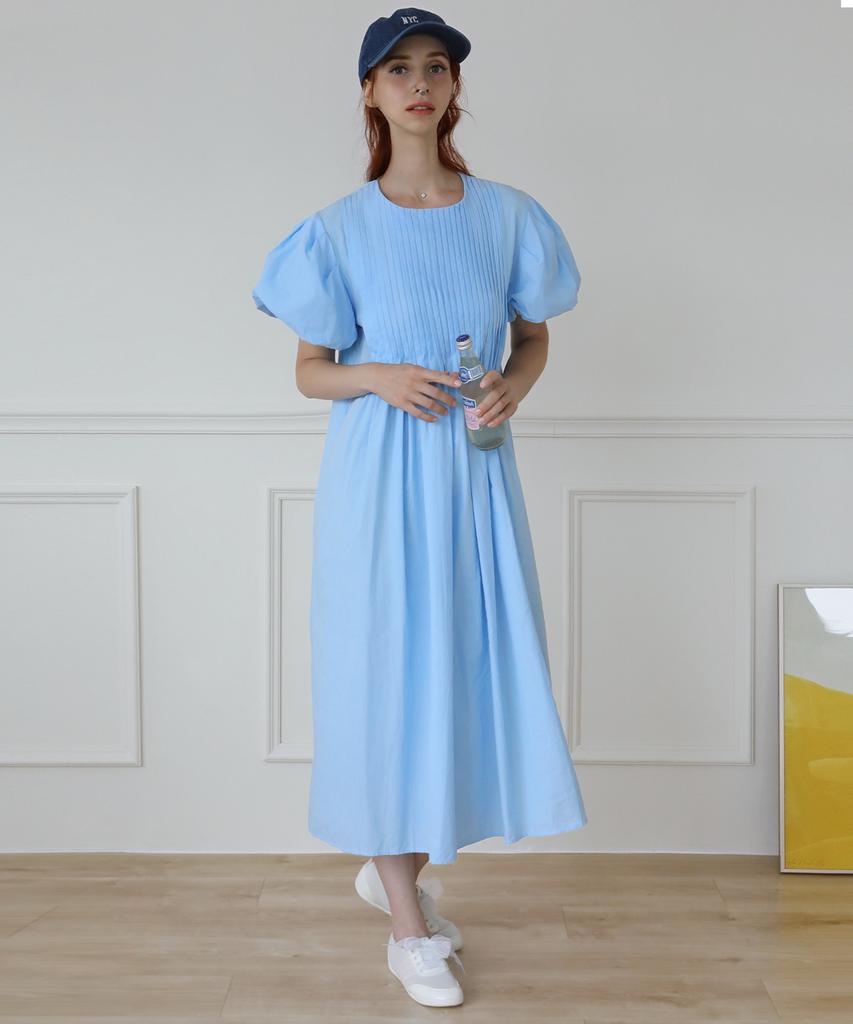 Keulleiseu Puff Sleeve Short-Sleeve Long Dress_Brown