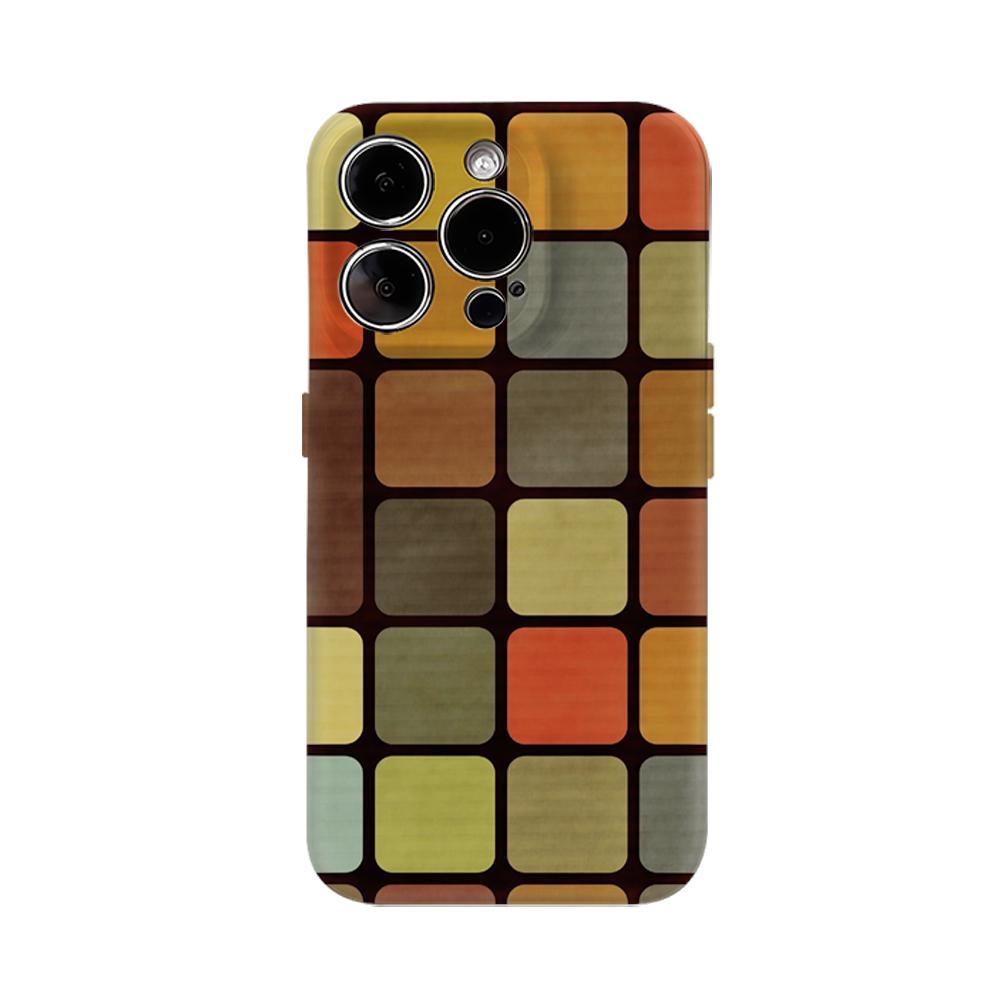 Color Block Mosaic Retro Mod Phone Case for IPhone 17AIR 16E 16 15 14 13 12 11 17 Pro Max Plus Double-layer Back Cover