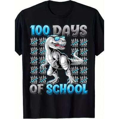Tailles européennes T-shirt 100 Jours d'École pour Homme - Dinosaure Drôle & Graphique 100 Jours Plus Intelligent, Style Rétro Vintage Décontracté à Manches Courtes