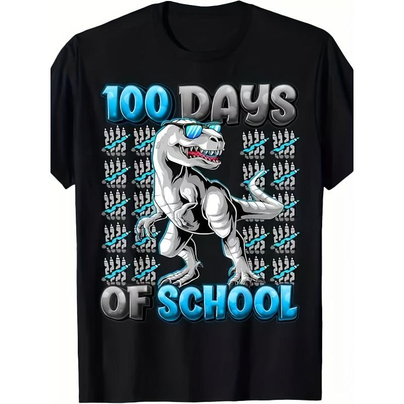 

European sizes Men S 100 Days of School T-Shirt - Funny Dinosaur & 100 Days Smarter Graphic, Retro Vintage Style Casual Short 4XL чорний