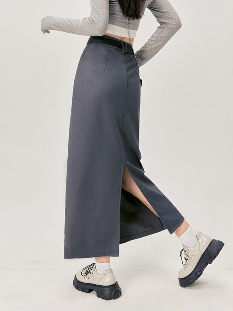 Women Split Suit Midi Skirts Summer Slim High Waist A Line Skirt Female Elegant Casual Office Lady Korean Vintage Black