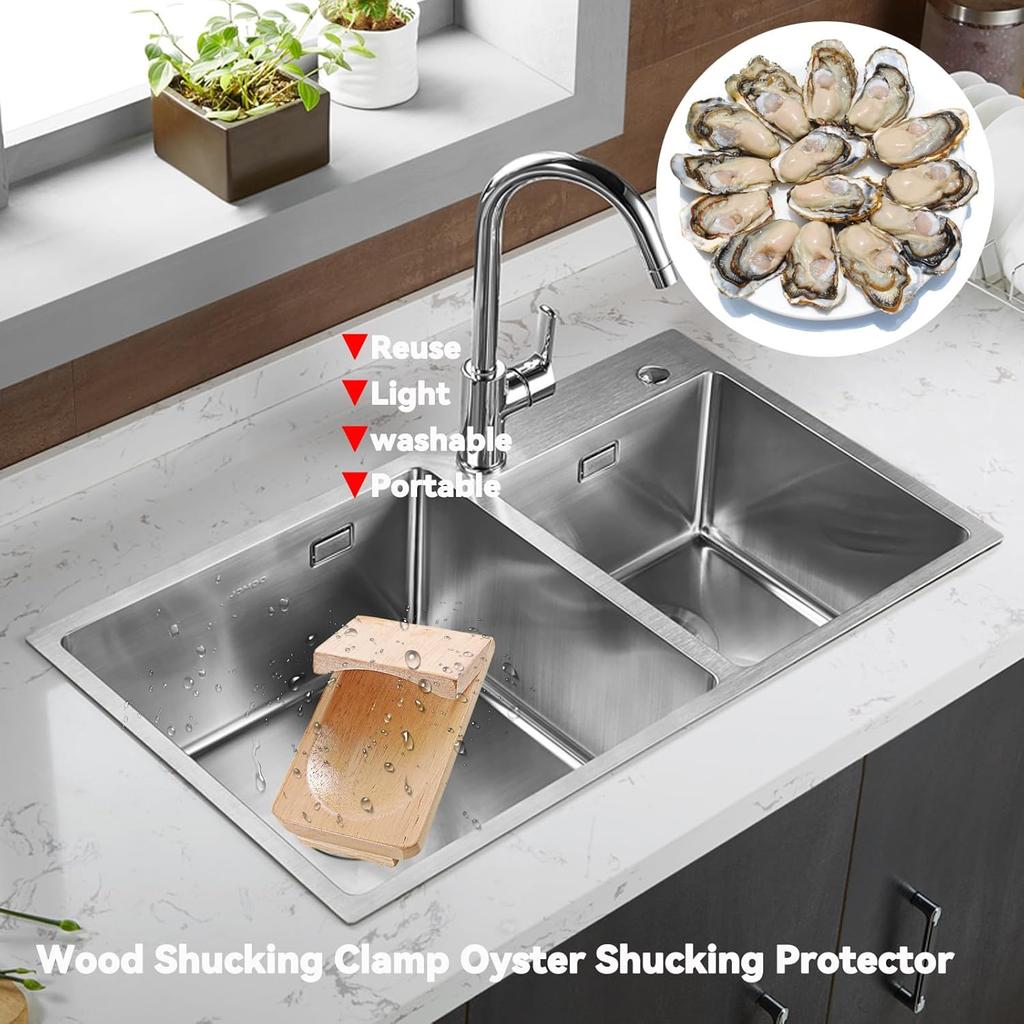 1/2/3PCS Oyster Shucking Clamp, 8×13cm Wood Shucking Clamp Oyster Shucking Protector, Wooden Holder Oyster Shucking Clamp, Oyster Opener Tool for