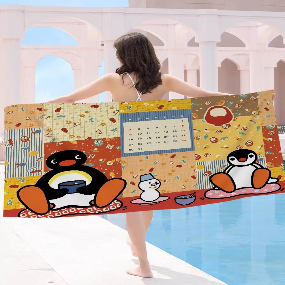 Dalangpa White Cartoon P-Pingu P-Penguin Film Anime Beach Swimming Towel Soft Absorbent Washcloth Children's Gifts For Kids Travel Camping Gym