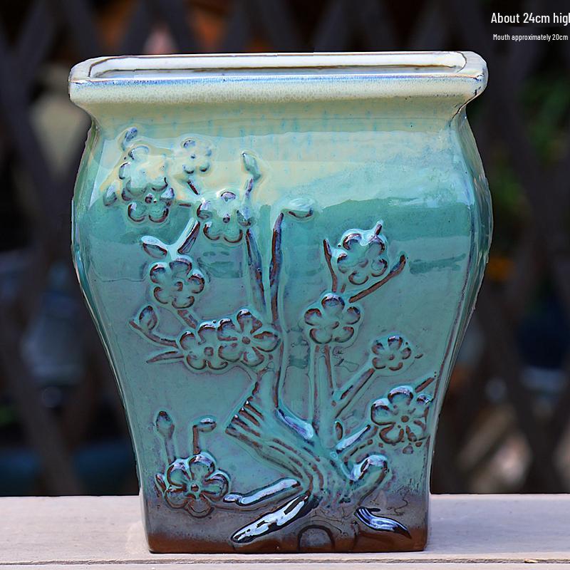 Handmade Terracotta Succulent Pot, Large Square with Gloss Glaze and Breathable Design.