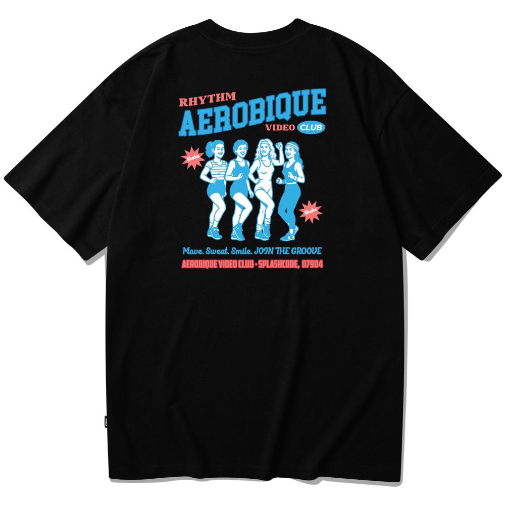 Seupeullaesikodeu Short Sleeve T-Shirt Black - Aerobics Video Club
