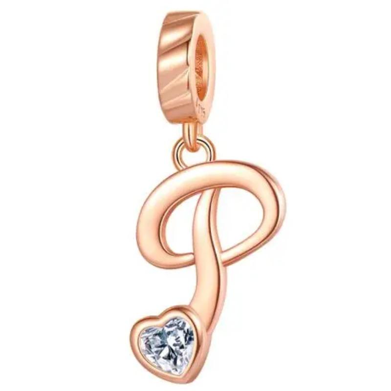 Kupfer 26 Buchstaben A-Z Alphabet Anhänger Charme Roségold Passend für Original Pan Armband Zubehör DIY Schmuck Für Frauen