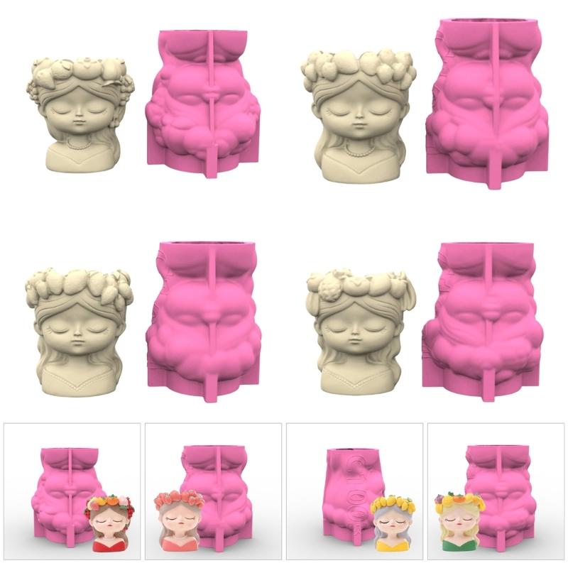 Creative Silicone Flower Pot Mold with Girl Design For Succulent Cement Crafts DIY Home Decors Reusable Gardening Tool