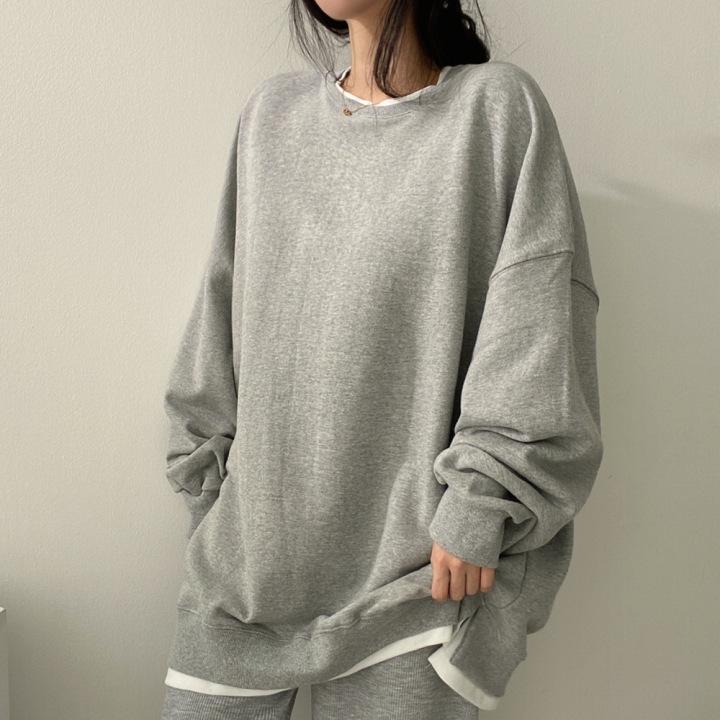Women's Casual Two-in-One Sweatshirt, Loose Korean Style Solid Color Fleece Top, All-Match Spring Autumn Outerwear