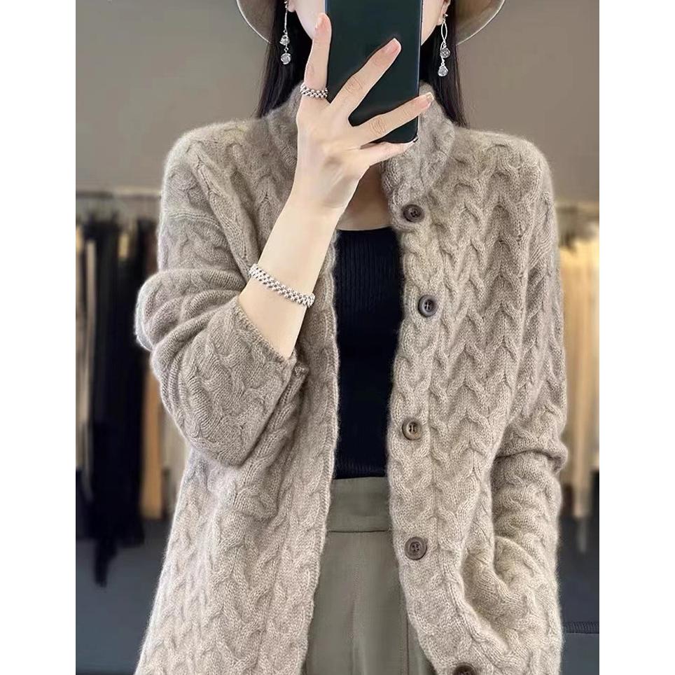Cardigan Autunno Inverno Giacca Manica Lunga Donna Larga Casual Maglione Lavorato a Maglia Cappotto Donna