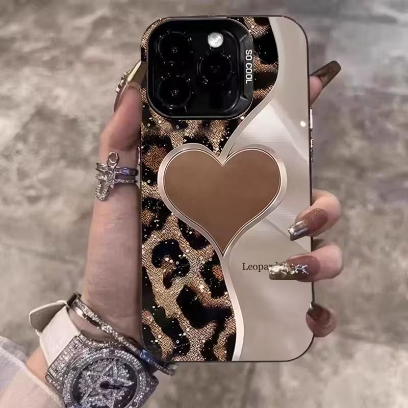 Leopard Phone Case for Xiaomi Redmi Note 7 8 9 9S 10 11 12 13 14 15 Pro Plus 4G 5G Anti Fall Matte Back Cover Heart-Shaped