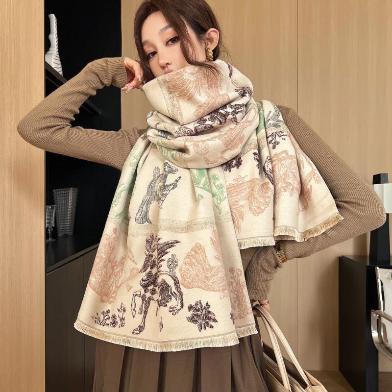 

Winter new all things jacquard scarf women s versatile elegant imitation cashmere shawl cold and warm thickened scarf 190cm