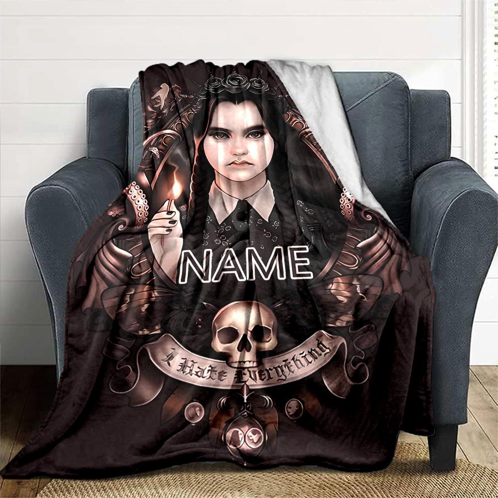 Customizable Addams Family Wednesday4 Throw Blanket – Personalized Name, All-Season Cozy Snug Blanket, Machine Washable, Personalized Blanket