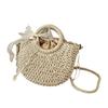 Straw Woven Handbag Boho Small Crossbody Purse with Detachable Strap Round Top Handles Summer