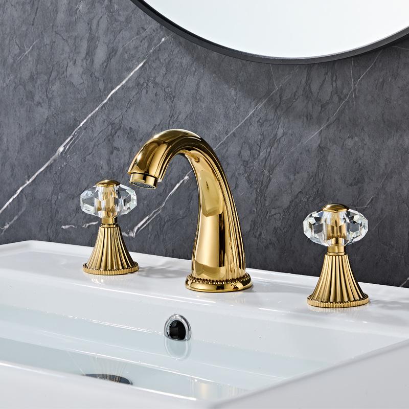 Gold-Plated Three-Hole Water Faucet Set with