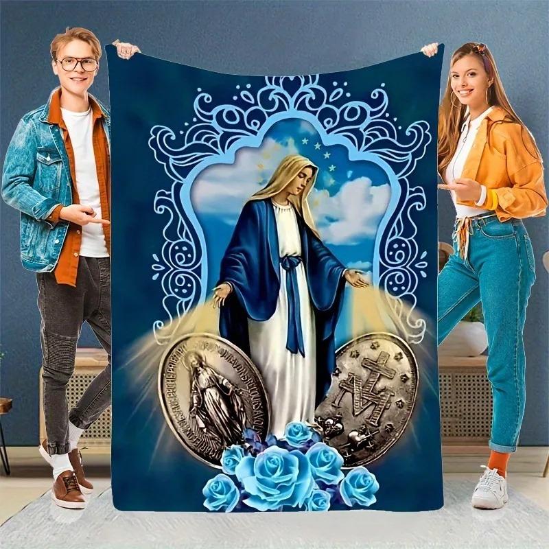 

Virgin Mary Our Lady of Guadalupe Flannel Throw Blanket Warm Cozy Furry Soft Gift for Mom Sofa Bedding Living Room Blankets 70x100cm білий