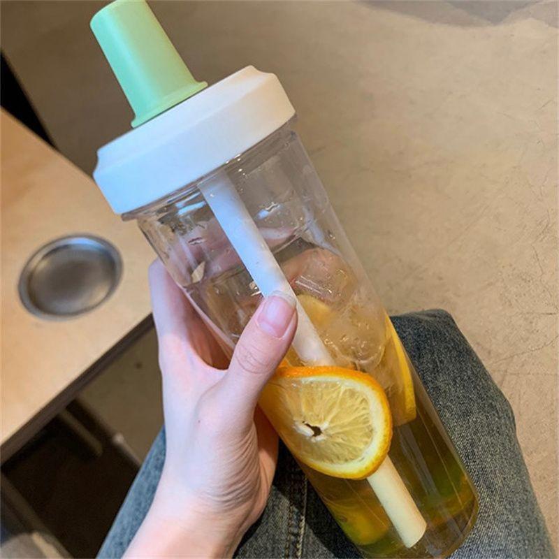 Portable High-Value Milk Tea Plastic Tumbler with Straw for Men and Women, Suitable for Outdoor and Home Use