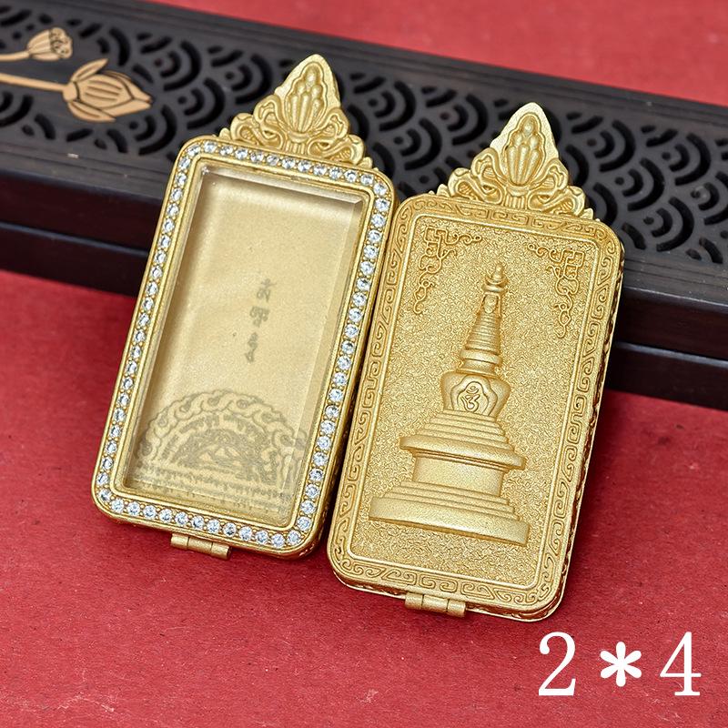 Tibetan Great White Pagoda Thangka Brass Gold-Plated Gahu Pendant Necklace