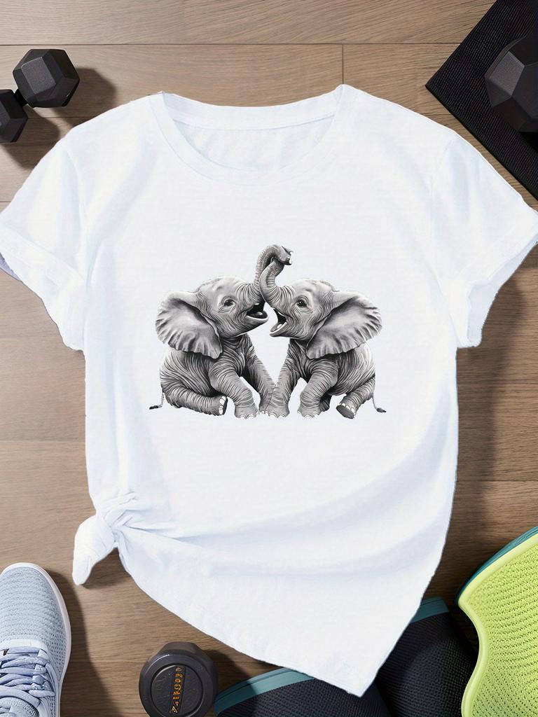 European Size Elephants Playfully Women's Sports Short Sleeve T-Shirt
