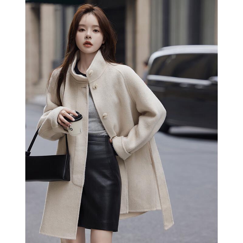 Women's Stand Collar Wool Blend Mid-Length Coat