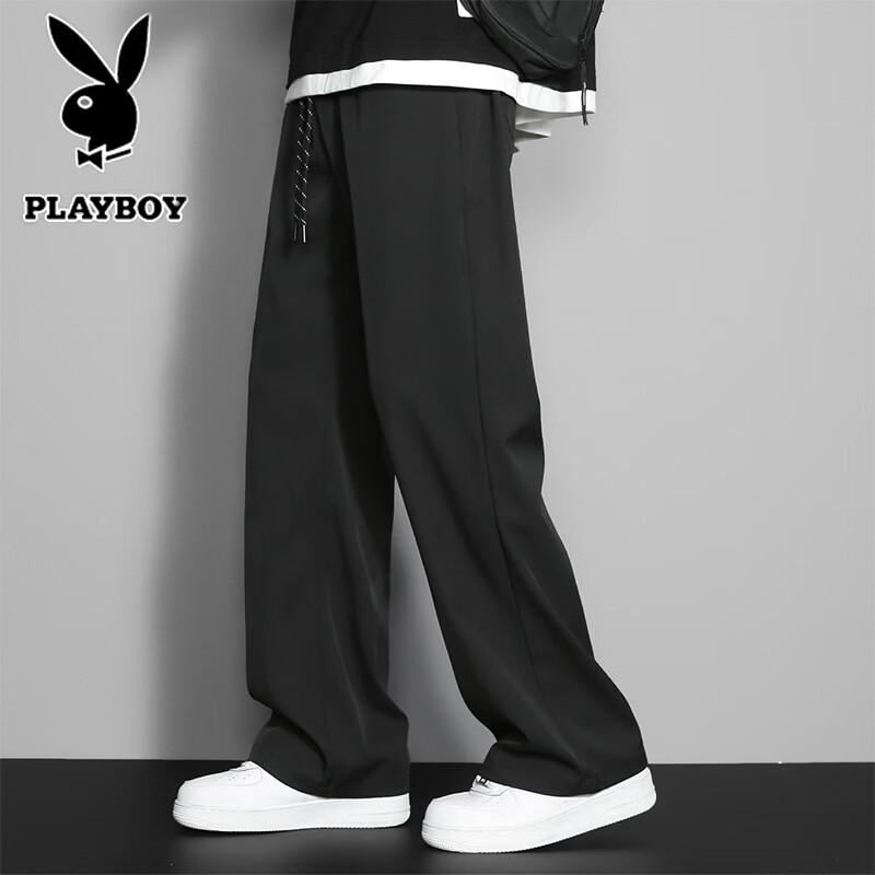 PLAYBOY Men s Ice Silk Straight Casual Trousers 5XL чёрный