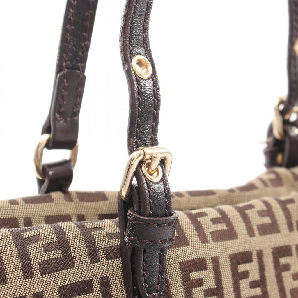 Used FENDI Zucchino Tote Bag 8BH214 Canvas Leather Beige Brown Used Women