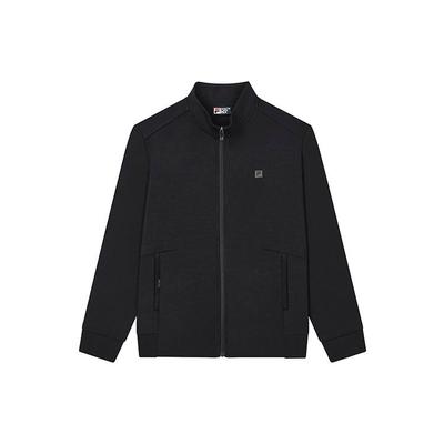 Solid Color Letter Print Zip Stand Collar Jacket Men Jackets Black F11M317505FBK