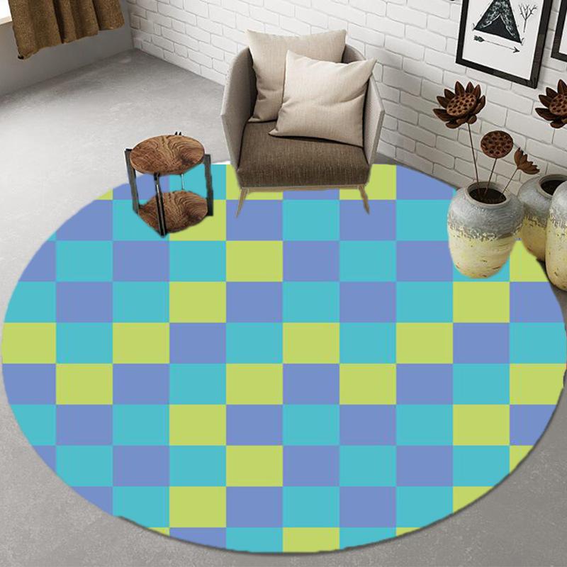 Nordic Geometric Grid Printed Pattern Circular Floor Mat Home Living Room Sofa Bedroom Floor Decoration Carpet