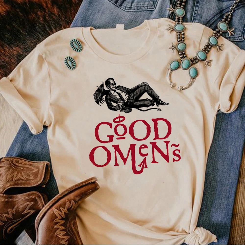 Good Omens T-shirts Women Manga Graphic Harajuku Top Girl Funny Graphic Clothes Shirts