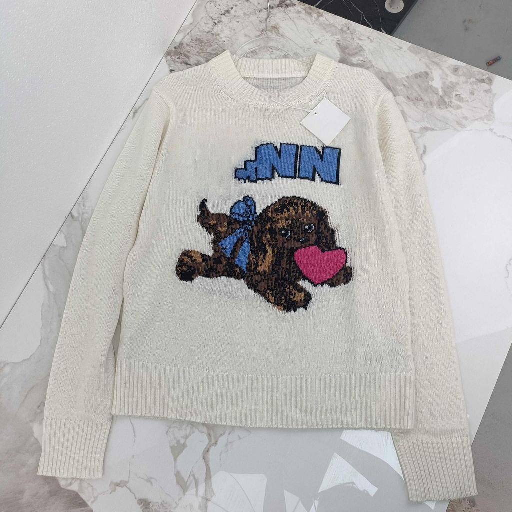 Women's Wool Blend Heart Happy Dog Pattern Sweater - Round Neck Pullover, 2026 New Style