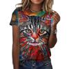 Summer Round Neck 3D Cat Pattern Print Top Fashionable Casual Short Sleeved Women's T-shirts